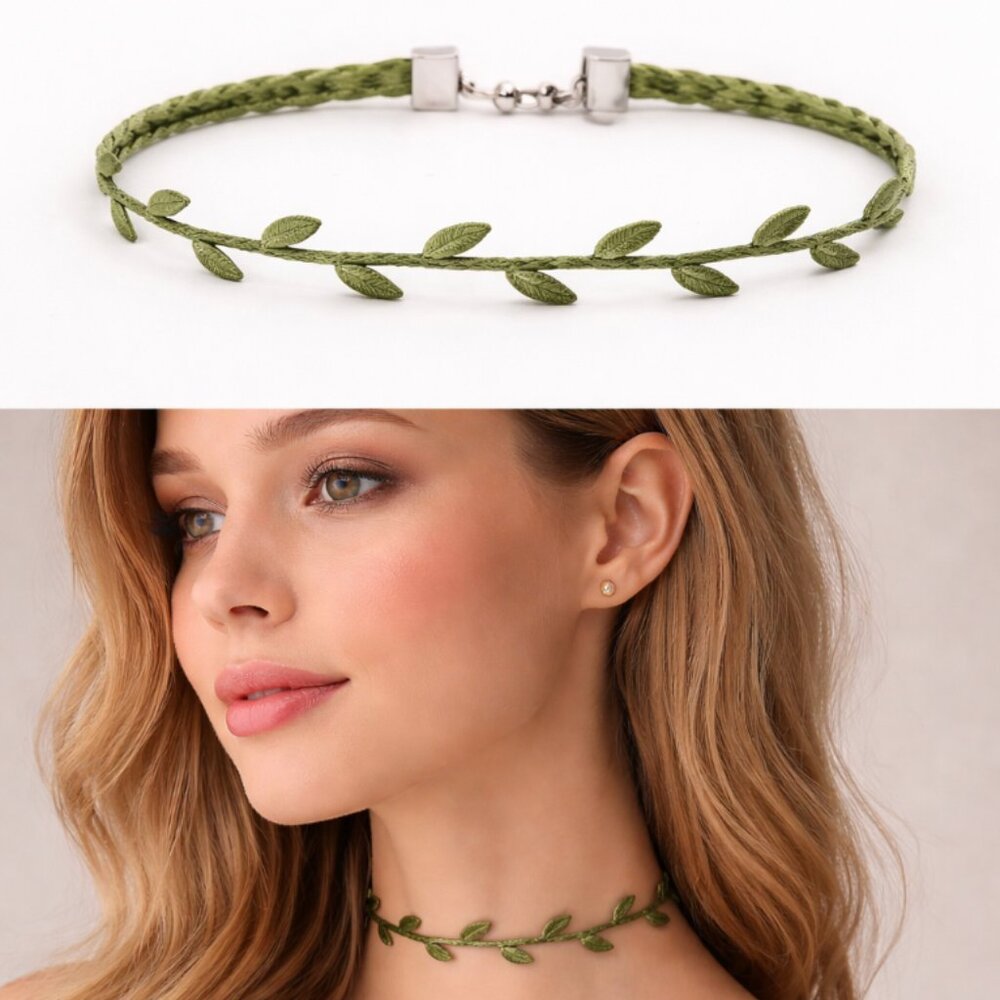 For Love And Lemons - Green Spring Leaves Choker Necklace